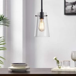 1-Light Blackened Bronze Single Pendant Light with Clear Glass Shade by Kawoti