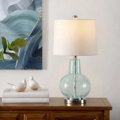 Atlas 24 in. Blue Crackle Table Lamp with Light Gray Shade by Safavieh -Safavieh Sales blue crackle safavieh table lamps tbl4201b 31 1000