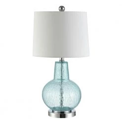 Atlas 24 in. Blue Crackle Table Lamp with Light Gray Shade by Safavieh