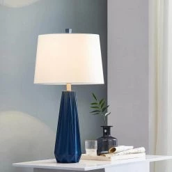 27 in. Blue Polyresin Table Lamp with Fabric Shade by Kawoti -Safavieh Sales blue kawoti table lamps 21016 4f 1000
