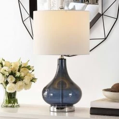 Brooks 24 in. Blue Table Lamp with White Shade by Safavieh -Safavieh Sales blue safavieh table lamps tbl4254b 31 1000