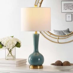 Gaetna 27 in. Blue Table Lamp with White Shade by Safavieh -Safavieh Sales blue safavieh table lamps tbl4255b 31 1000