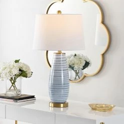 Eliana 26.5 in. Blue Table Lamp with White Shade by Safavieh -Safavieh Sales blue safavieh table lamps tbl4278a 31 1000