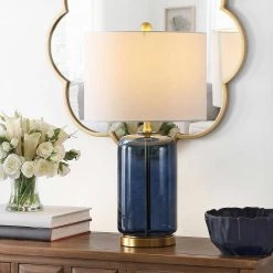 Novah 26 in. Blue Table Lamp with White Shade by Safavieh -Safavieh Sales blue safavieh table lamps tbl4283b 31 1000
