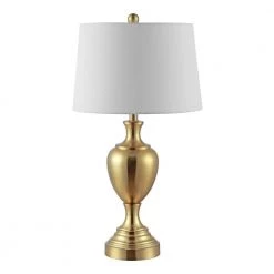 Poppy 28 in. Brass Table Lamp with White Shade by Safavieh