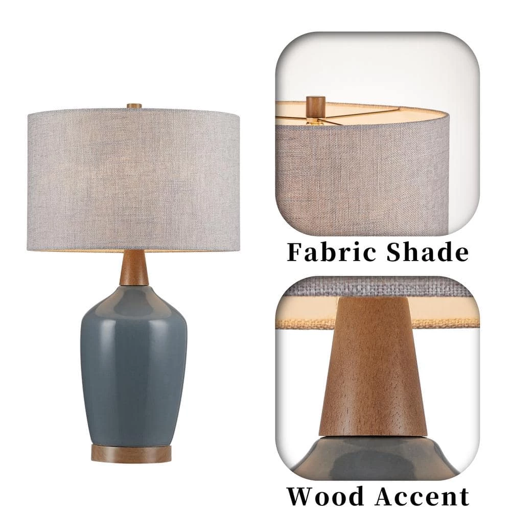 22 .5 in. Ceramic Table Lamp in Brilliant Blue with Walnut Wood Decorates by Kawoti 5 22 .5 in. Ceramic Table Lamp in Brilliant Blue with Walnut Wood Decorates by Kawoti - Image 5