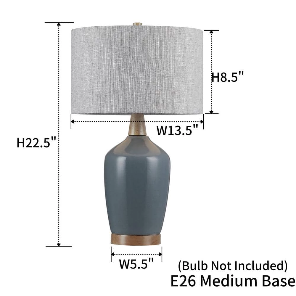 22 .5 in. Ceramic Table Lamp in Brilliant Blue with Walnut Wood Decorates by Kawoti 6 22 .5 in. Ceramic Table Lamp in Brilliant Blue with Walnut Wood Decorates by Kawoti - Image 6