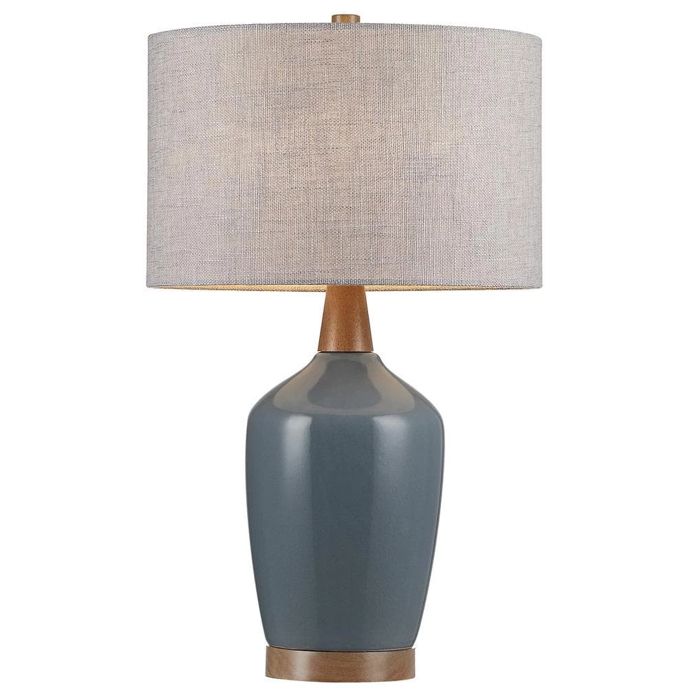 22 .5 in. Ceramic Table Lamp in Brilliant Blue with Walnut Wood Decorates by Kawoti 1 22 .5 in. Ceramic Table Lamp in Brilliant Blue with Walnut Wood Decorates by Kawoti