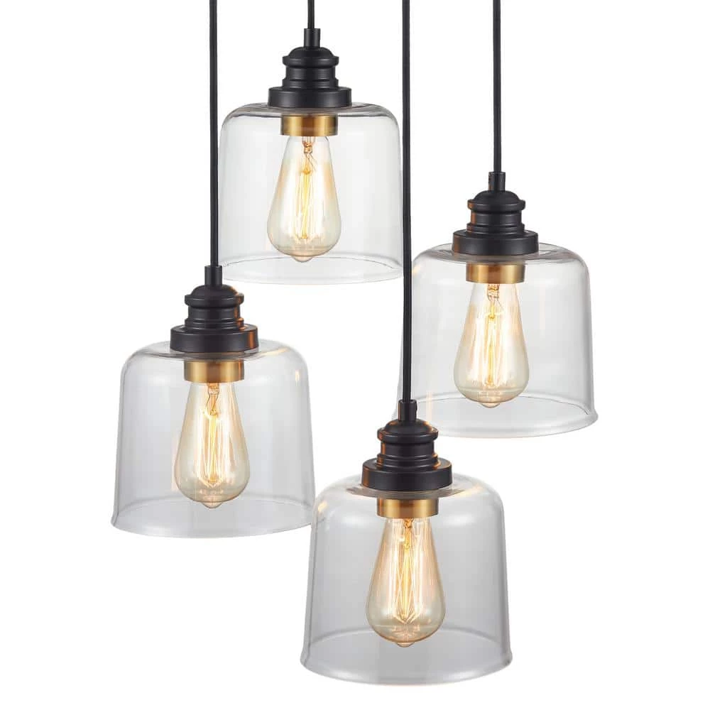 17 in. 4-lights Bronze Cluster Pendant with Drum Glass Shade by Kawoti 5 17 in. 4-lights Bronze Cluster Pendant with Drum Glass Shade by Kawoti - Image 5