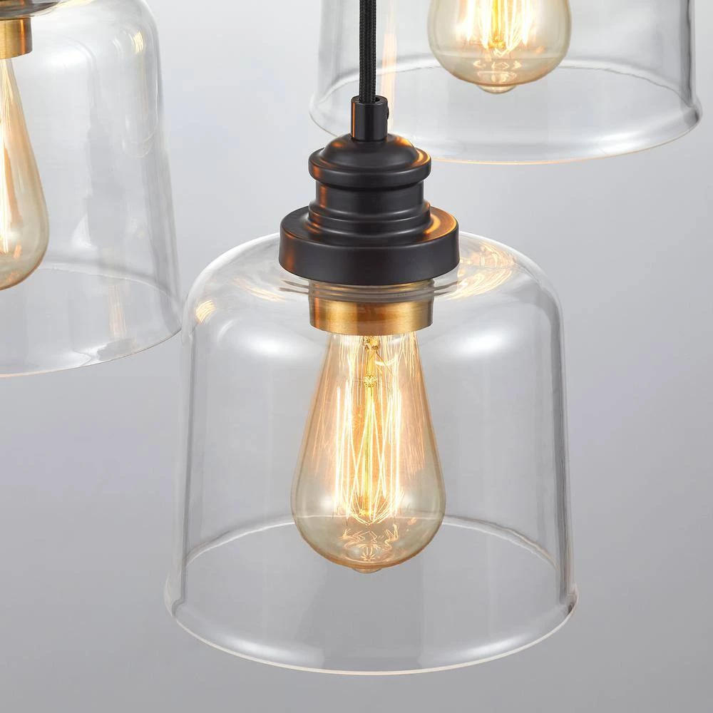 17 in. 4-lights Bronze Cluster Pendant with Drum Glass Shade by Kawoti 6 17 in. 4-lights Bronze Cluster Pendant with Drum Glass Shade by Kawoti - Image 6