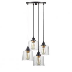 17 in. 4-lights Bronze Cluster Pendant with Drum Glass Shade by Kawoti 10 17 in. 4-lights Bronze Cluster Pendant with Drum Glass Shade by Kawoti -Safavieh Sales bronze kawoti chandeliers 21044 4f 1000