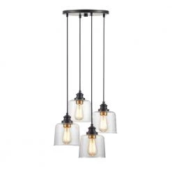 17 in. 4-lights Bronze Cluster Pendant with Drum Glass Shade by Kawoti
