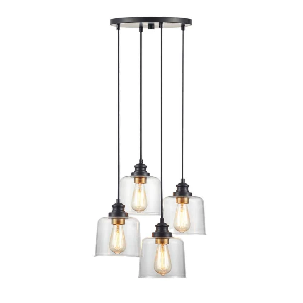 17 in. 4-lights Bronze Cluster Pendant with Drum Glass Shade by Kawoti 1 17 in. 4-lights Bronze Cluster Pendant with Drum Glass Shade by Kawoti