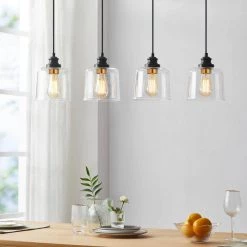 37 in. 4-Light Bronze Farmhouse Kitchen Island Pendant Light with Drum Glass Shade by Kawoti -Safavieh Sales bronze kawoti chandeliers 21045 66 1000