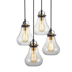 16.5 in. 4-Light Bronze Cluster Pendant with Teardrop Glass Shade by Kawoti -Safavieh Sales bronze kawoti chandeliers 21047 4f 1000