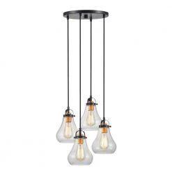 16.5 in. 4-Light Bronze Cluster Pendant with Teardrop Glass Shade by Kawoti