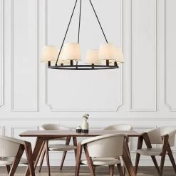 6-Light Transitional Shaded Wagon Wheel Chandelier with Fabric Shades by Kawoti -Safavieh Sales bronze kawoti chandeliers 21096 1f 1000