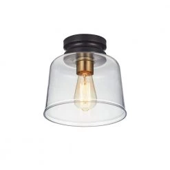 8.25 in. 1-Light Bronze Drum Flush Mount with Glass Shade by Kawoti -Safavieh Sales bronze kawoti flush mount lights 21042 1f 1000