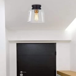 8.25 in. 1-Light Bronze Drum Flush Mount with Glass Shade by Kawoti -Safavieh Sales bronze kawoti flush mount lights 21042 40 1000