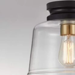 8.25 in. 1-Light Bronze Drum Flush Mount with Glass Shade by Kawoti -Safavieh Sales bronze kawoti flush mount lights 21042 44 1000