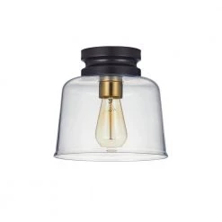 8.25 in. 1-Light Bronze Drum Flush Mount with Glass Shade by Kawoti