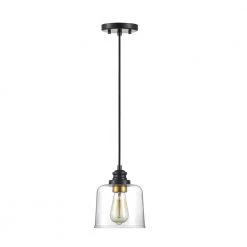 7 in. 1-Light Standard Bronze Mini Pendant Light with Drum Glass Shade by Kawoti