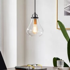 Getir 7.5 in. 1-Light Bronze Mini Pendant Light with Teardrop Glass Shade by Kawoti -Safavieh Sales bronze kawoti pendant lights 21046 40 1000