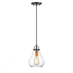 Getir 7.5 in. 1-Light Bronze Mini Pendant Light with Teardrop Glass Shade by Kawoti