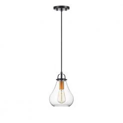 Getir 7.5 in. 1-Light Bronze Mini Pendant Light with Teardrop Glass Shade by Kawoti -Safavieh Sales bronze kawoti pendant lights 21046 c3 1000