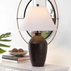 Rani 29.5 in. Brown Table Lamp with White Shade by Safavieh -Safavieh Sales brown safavieh table lamps tbl4365a 31 1000