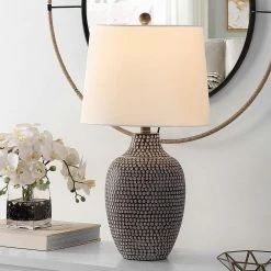 Resler 25 in. Brown Table Lamp with White Shade by Safavieh -Safavieh Sales brown safavieh table lamps tbl4377a 31 1000