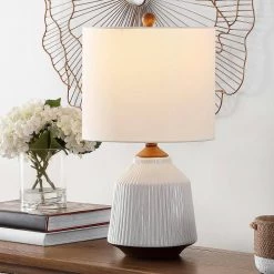 Relion 22.25 in. Brown/White Table Lamp with White Shade by Safavieh -Safavieh Sales brown white safavieh table lamps tbl4376a 31 1000