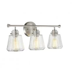 22 in. 3-Light Brushed Nickel Vanity Light with Rippled Glass Shade by Kawoti -Safavieh Sales brushed nickel kawoti vanity lighting 21040 1f 1000