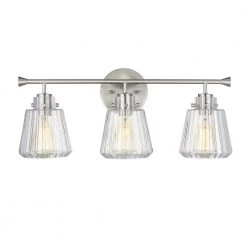 22 in. 3-Light Brushed Nickel Vanity Light with Rippled Glass Shade by Kawoti