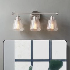 22 in. 3-Light Brushed Nickel Vanity Light with Rippled Glass Shade by Kawoti -Safavieh Sales brushed nickel kawoti vanity lighting 21040 c3 1000