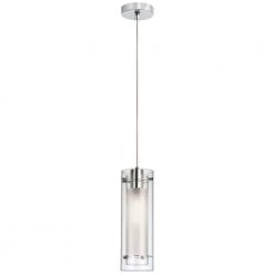 Nella 1-Light Polished Chrome Pendant with Clear Frosted Glass by Radionic Hi Tech