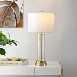 Cassian 26 in. Clear Table Lamp with White Shade by Safavieh -Safavieh Sales clear safavieh table lamps tbl4253a 31 1000