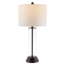 Cassian 26 in. Clear Table Lamp with White Shade by Safavieh -Safavieh Sales clear safavieh table lamps tbl4253b c3 1000