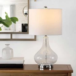 Brooks 24 in. Clear Table Lamp with White Shade by Safavieh -Safavieh Sales clear safavieh table lamps tbl4254c 31 1000