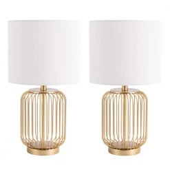 Portlia 21. 3 in. Copper Table Lamp with Off White Shade (Set of 2) by Safavieh