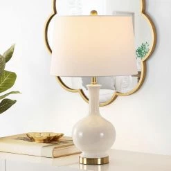 Bowie 26 in. Cream Table Lamp with White Shade by Safavieh -Safavieh Sales cream safavieh table lamps tbl4346a 31 1000