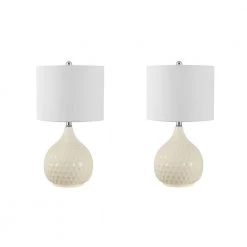 Nalon 24 in. Cream Table Lamp with White Shade (Set of 2) by Safavieh