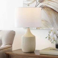 Secia 25 in. Cream Table Lamp with White Shade by Safavieh -Safavieh Sales cream safavieh table lamps tbl4389b 31 1000
