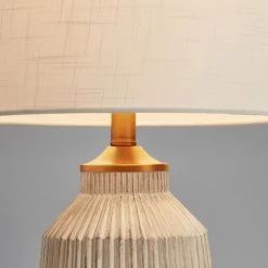 21 in. Creamy White Ribbed Table Lamp with White Shade by Kawoti -Safavieh Sales creamy white kawoti table lamps 21052 1f 1000