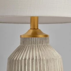 21 in. Creamy White Ribbed Table Lamp with White Shade by Kawoti -Safavieh Sales creamy white kawoti table lamps 21052 4f 1000