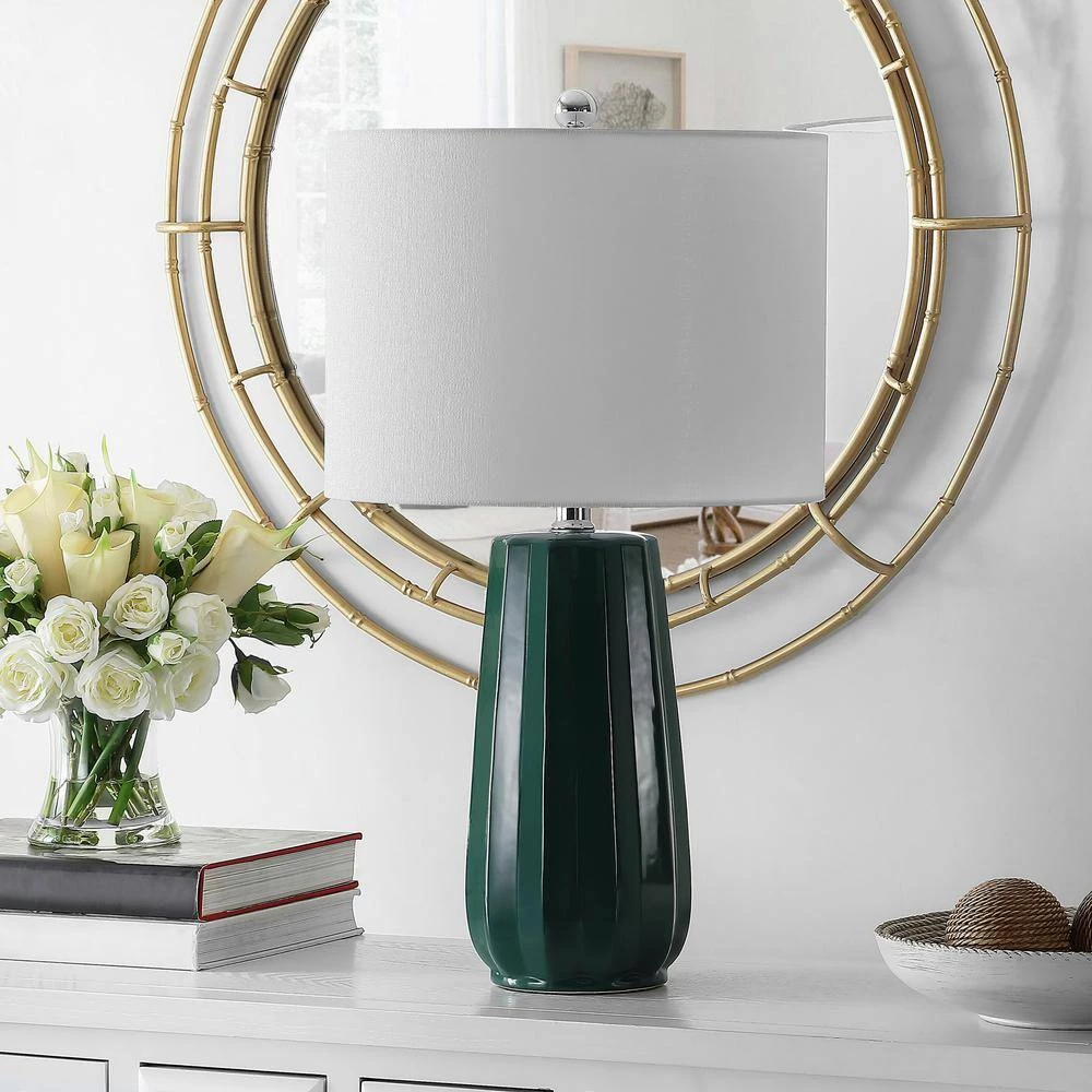 Yani 24.5 in. Dark Green Table Lamp with White Shade by Safavieh 2 Yani 24.5 in. Dark Green Table Lamp with White Shade by Safavieh - Image 2