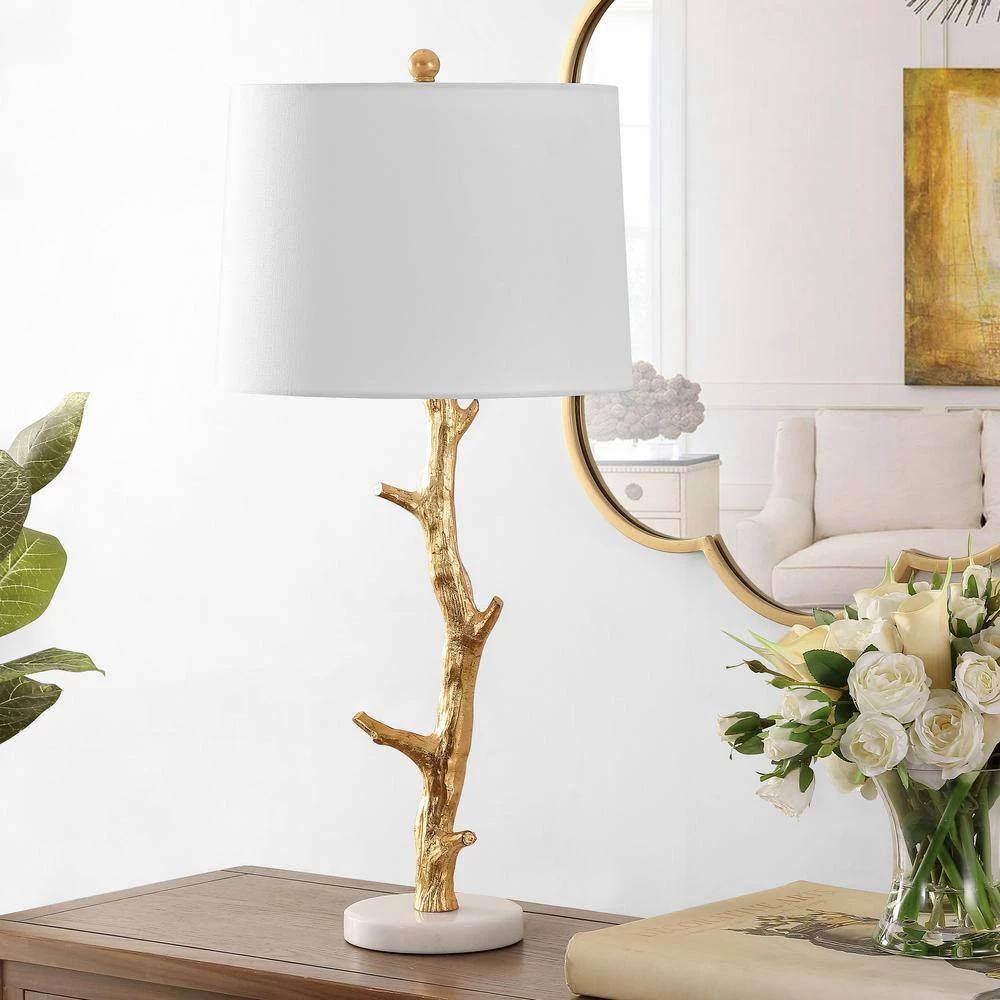 Olenna 29.5 in. Gold Leaf Table Lamp with White Shade by Safavieh 2 Olenna 29.5 in. Gold Leaf Table Lamp with White Shade by Safavieh - Image 2