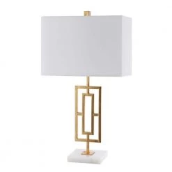 Yara 26.25 in. Gold Leaf/White Table Lamp with White Shade (Set of 2) by Safavieh -Safavieh Sales gold leaf white safavieh table lamps tbl4299a set2 44 1000
