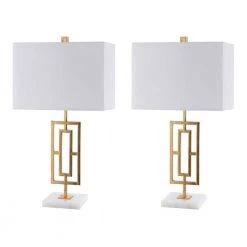 Yara 26.25 in. Gold Leaf/White Table Lamp with White Shade (Set of 2) by Safavieh