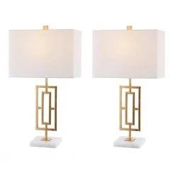 Yara 26.25 in. Gold Leaf/White Table Lamp with White Shade (Set of 2) by Safavieh -Safavieh Sales gold leaf white safavieh table lamps tbl4299a set2 c3 1000